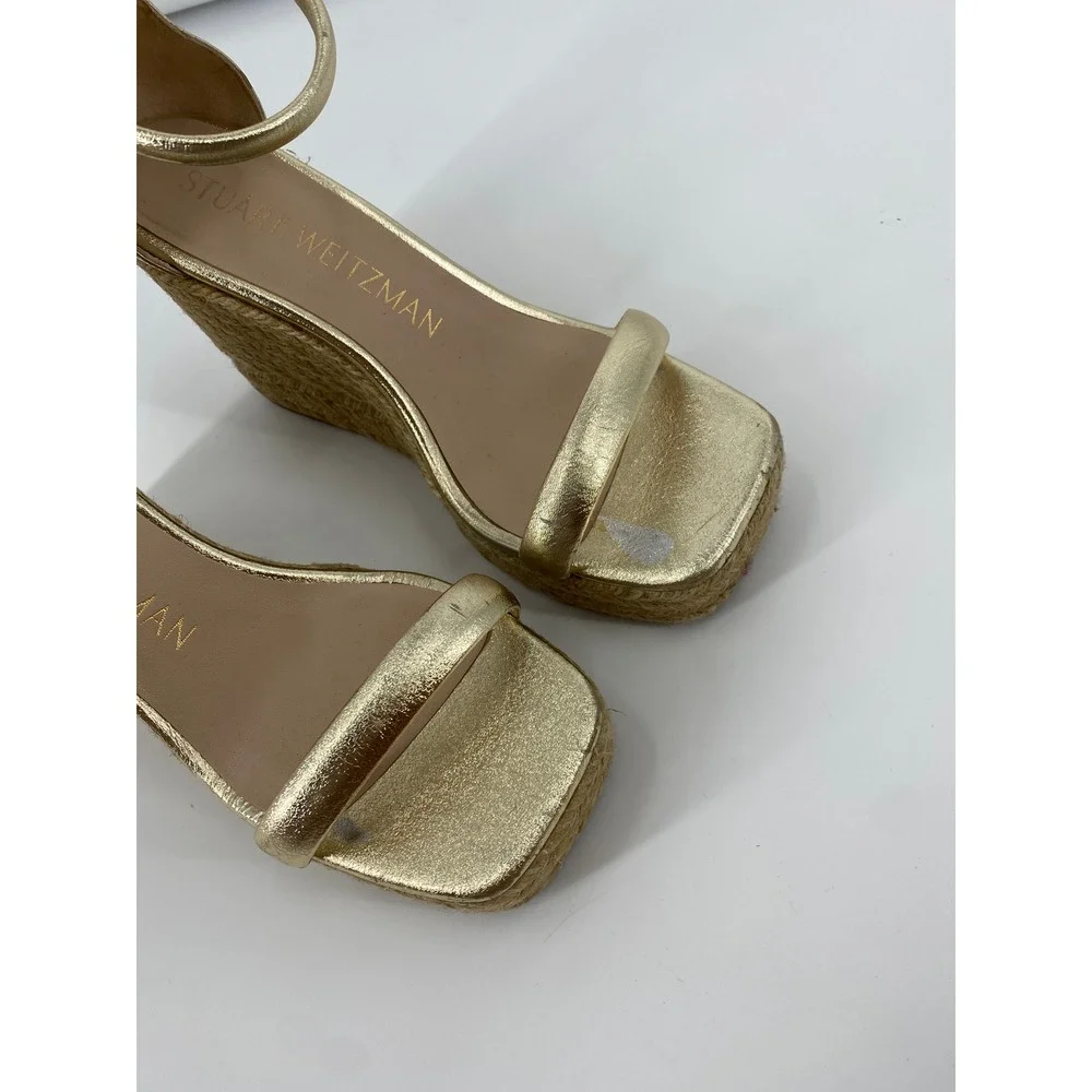 Stuart‎ Weitzman Wedge Sandals Gold Metallic Ankle Strap Espadrille Platform